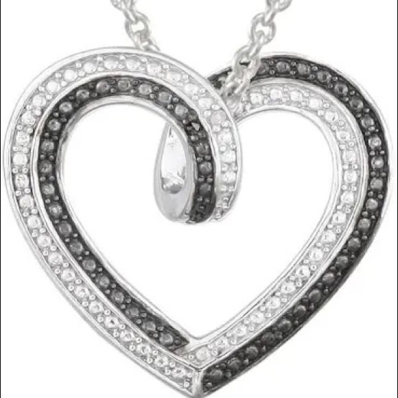 New sterling silver black & white diamond accent heart necklace - Picture 8 of 8